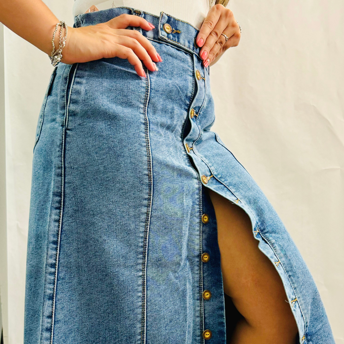 Falda Denim Larga / Botones