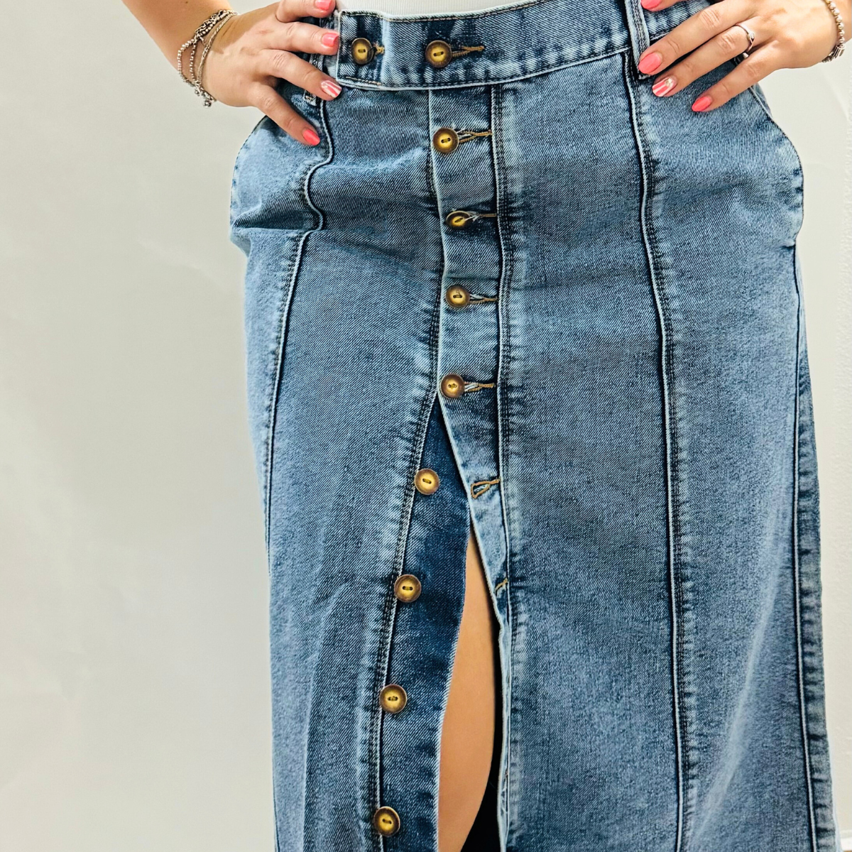 Falda Denim Larga / Botones